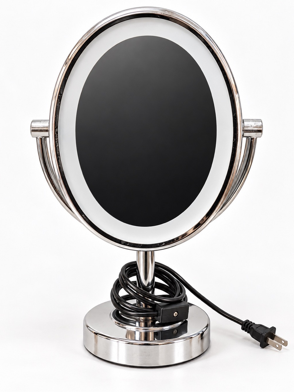 Chrome Table Mirror with Black Face and LED